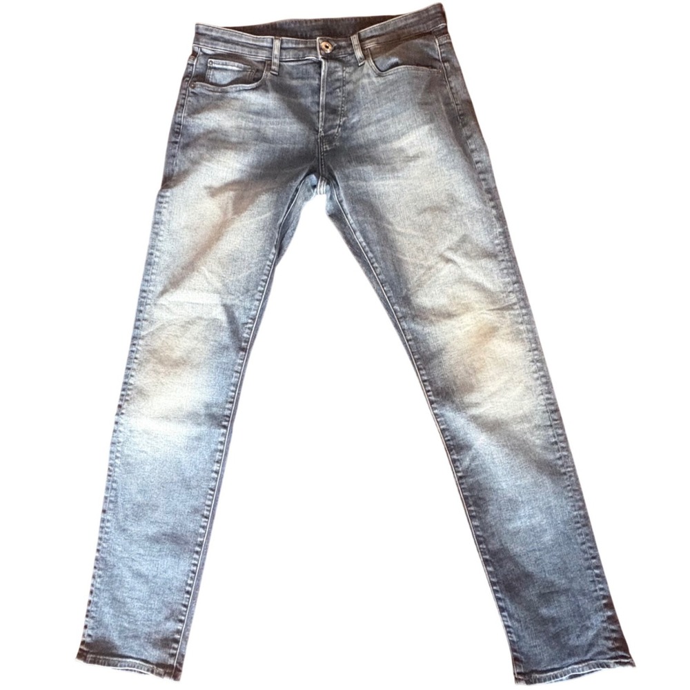 $220 G-STAR‎ Raw 3301 Slim Mens Jeans 32x34 Light Wash Blue Stretch Distressed